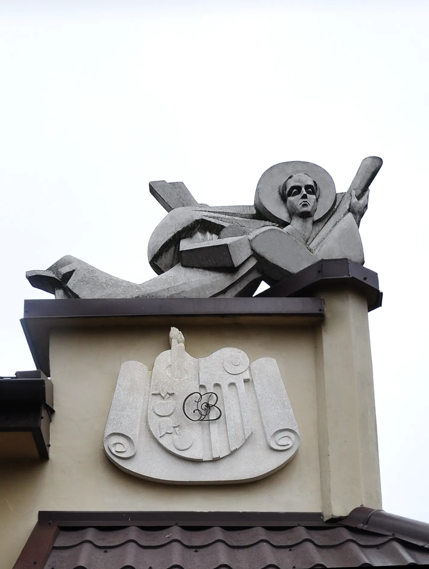 Image of Sculptural composition of a family talisman and the "ANGEL" coat of arms by Roman Kykta, size: 2100/900/400 мм, 1000/900/200 мм, made of Marble crumb, limestone, Sculpture Monuments medium, from Lviv, 4b Zamkova Street Photo 1 of 5.